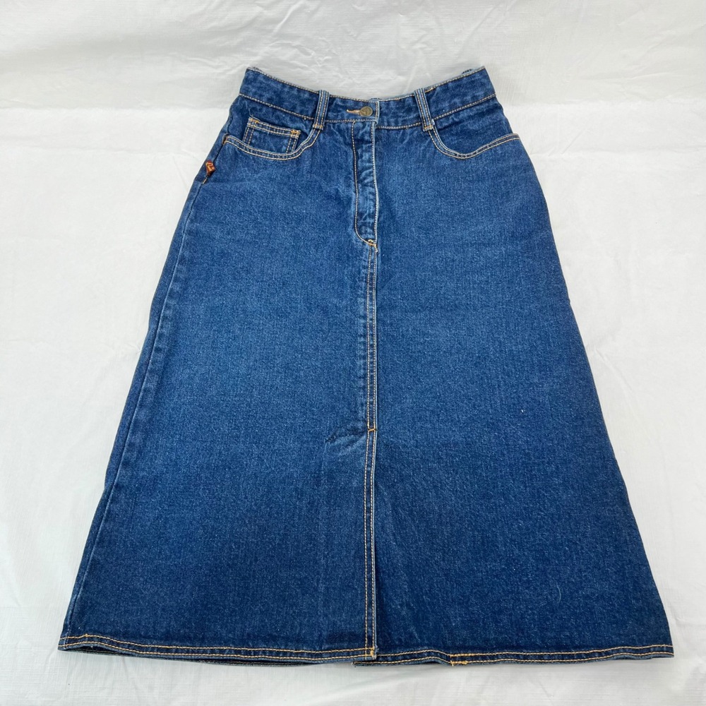 Vintage Jordache Denim Midi Skirt High Waisted Dark Wash Cotton Size 7 Hong Kong